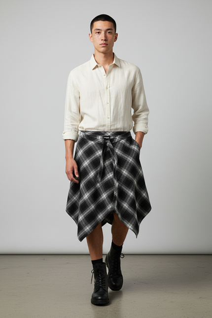 Jupe Homme Plaid Irrégulière Décontractée