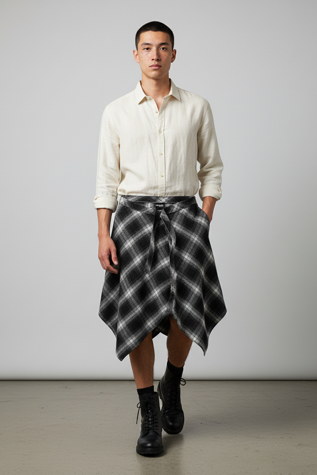 Jupe Homme Plaid Irrégulière Décontractée