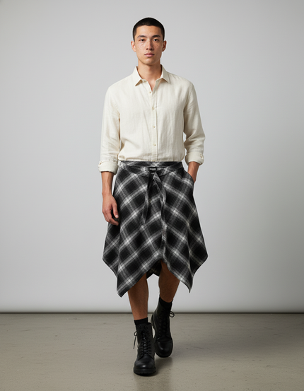 Jupe Homme Plaid Irrégulière Décontractée