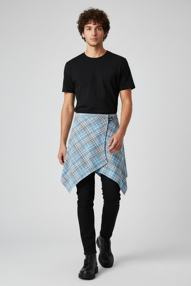 Jupe Homme Bleu À Carreaux Irrégulière Décontractée