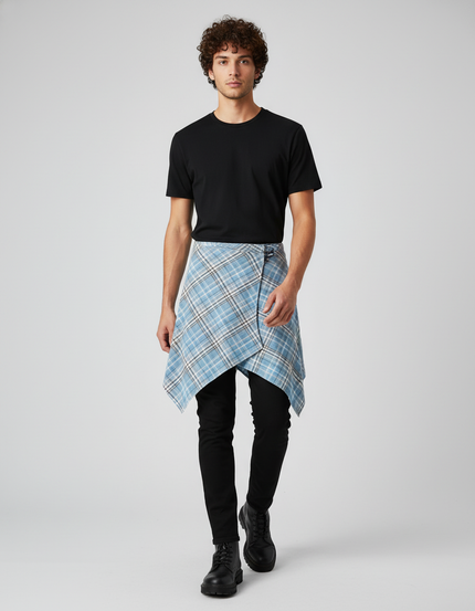 Jupe Homme Bleu À Carreaux Irrégulière Décontractée