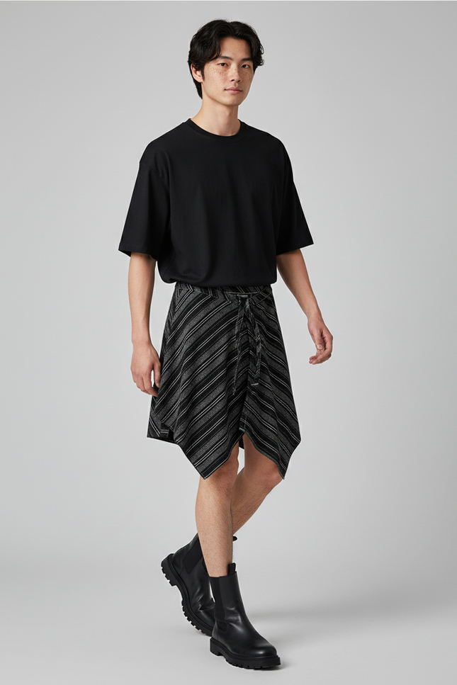 Jupe Homme Rayée Asymétrique Décontractée