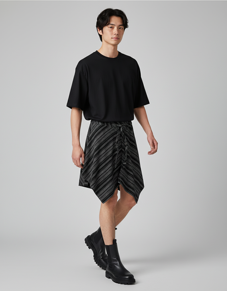 Jupe Homme Rayée Asymétrique Décontractée