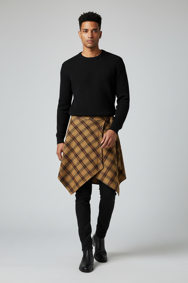 Jupe Homme Plaid Asymétrique Chic