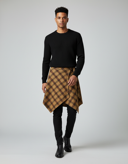 Jupe Homme Plaid Asymétrique Chic