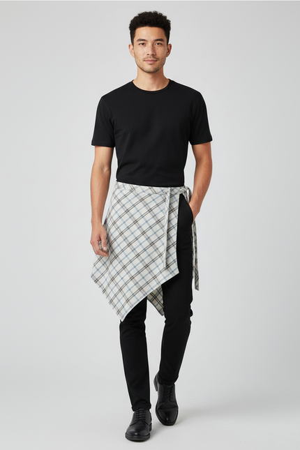 Jupe Homme Carreaux Asymétrique Décontractée Quotidienne