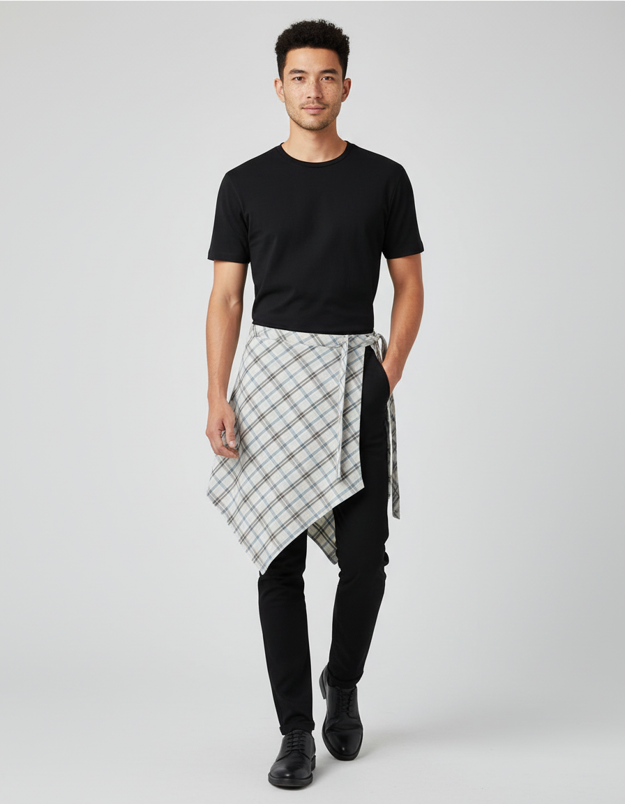 Jupe Homme Carreaux Asymétrique Décontractée Quotidienne