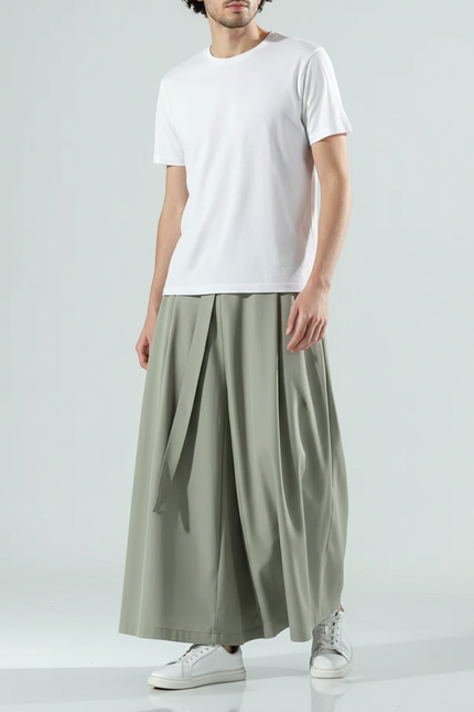 Jupe Homme Ample Vert Kaki Plissée