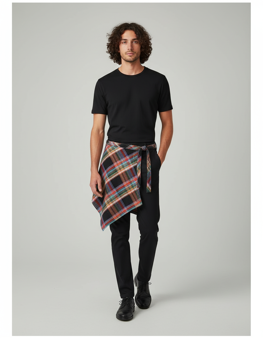 Jupe Homme Écossaise Asymétrique Décontractée