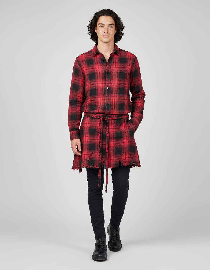 Jupe Homme Carreaux Rouges Déstructurée