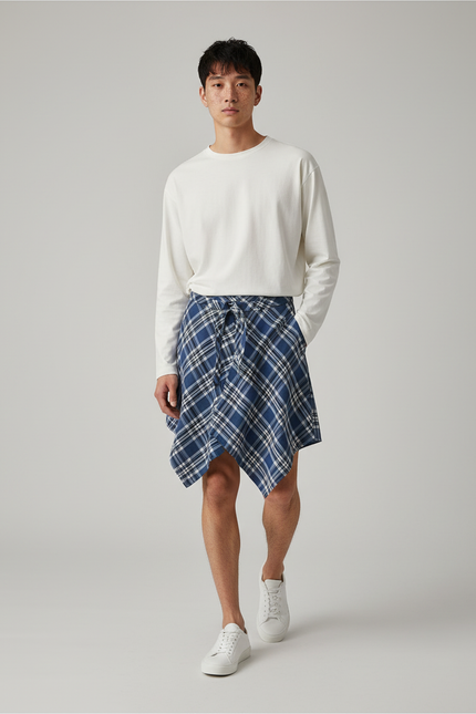Jupe Homme À Carreaux Asymétrique Décontractée Streetwear