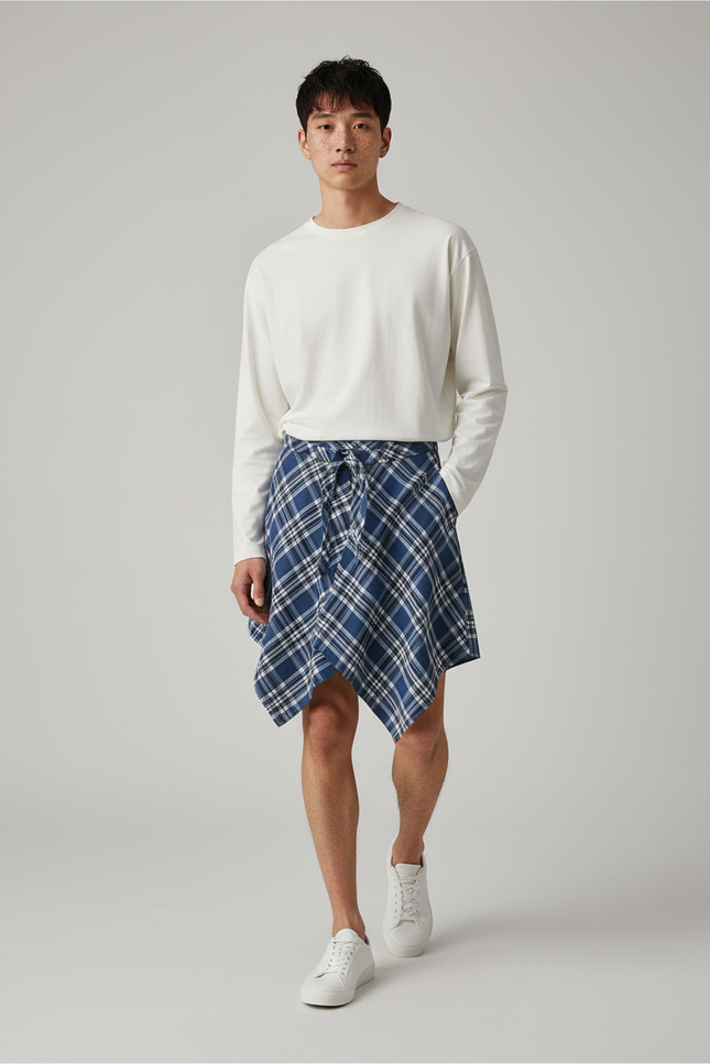 Jupe Homme À Carreaux Asymétrique Décontractée Streetwear
