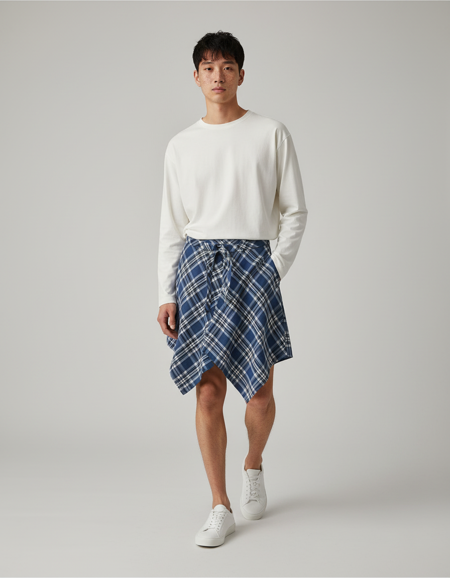 Jupe Homme À Carreaux Asymétrique Décontractée Streetwear