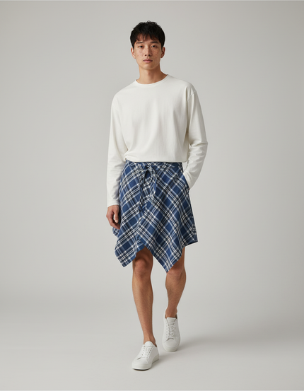 Jupe Homme À Carreaux Asymétrique Décontractée Streetwear