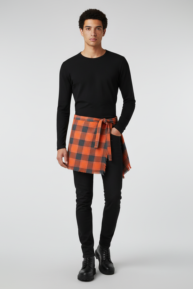 Jupe Homme Décontractée À Carreaux Orange