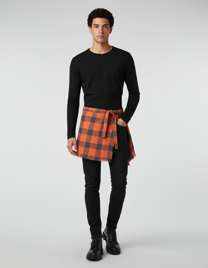 Jupe Homme Décontractée À Carreaux Orange