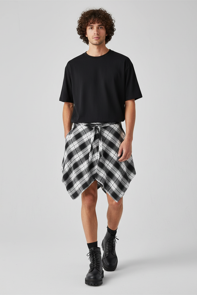 Jupe Homme Irrégulière Carreaux Décontractée