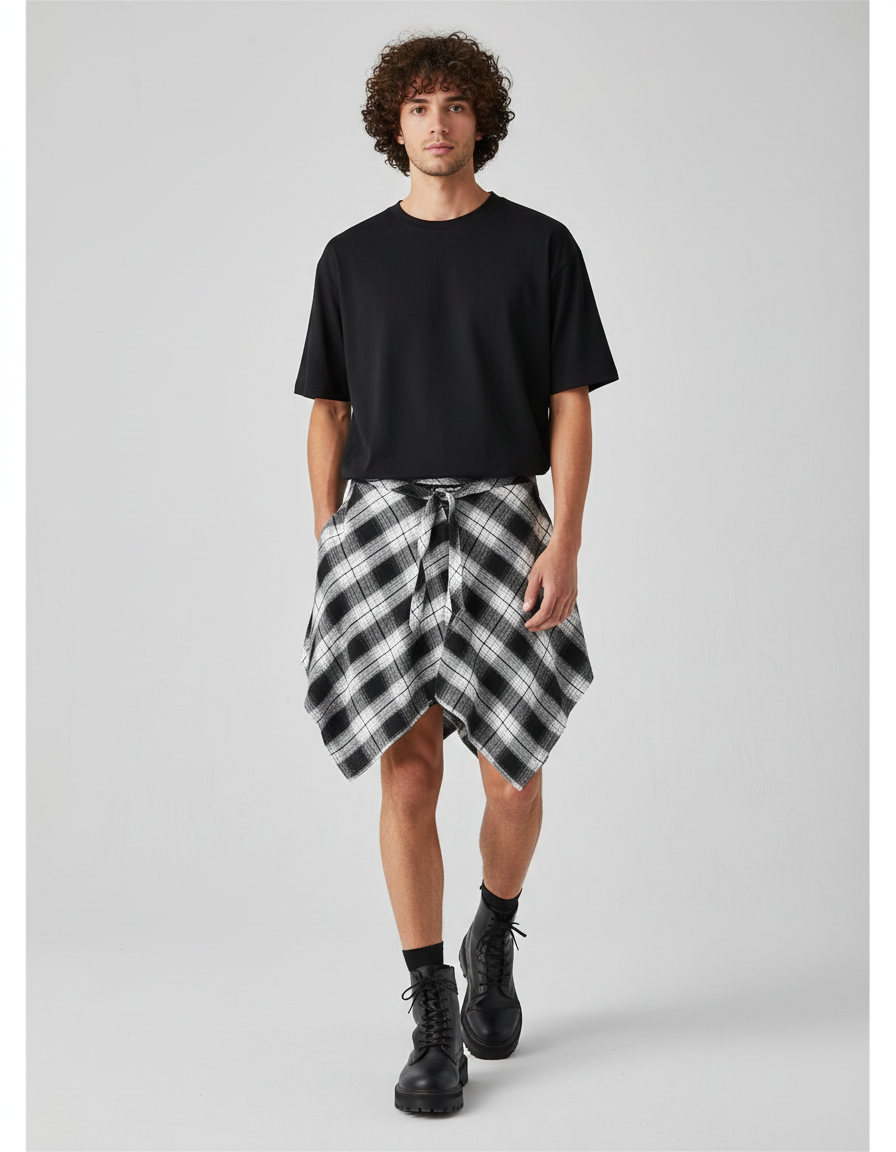 Jupe Homme Irrégulière Carreaux Décontractée