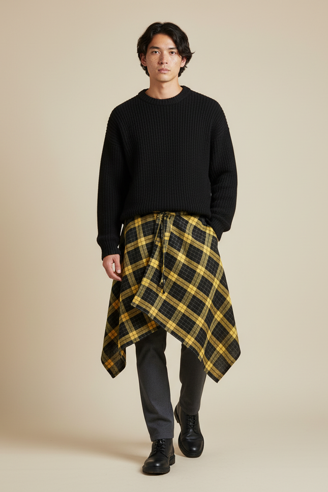 Jupe Homme Plaid Irrégulière Décontractée Dynamique