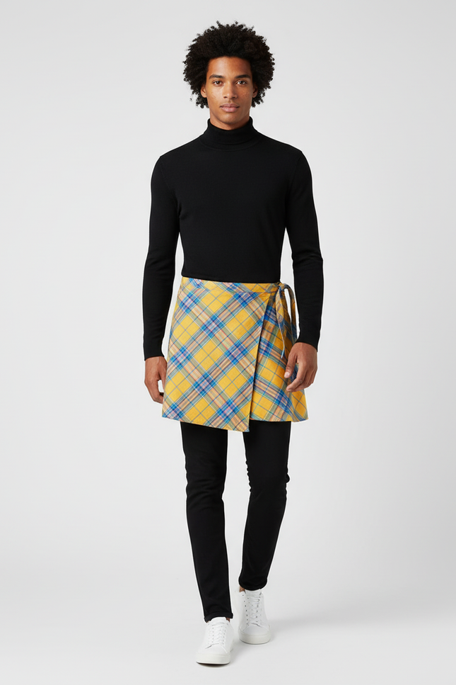 Jupe Homme À Carreaux Jaune Décontractée