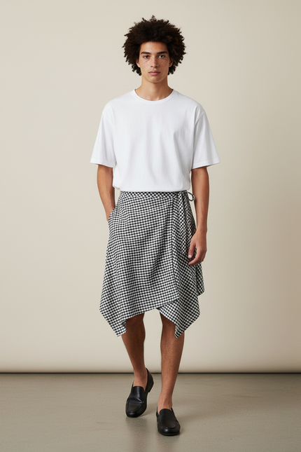 Jupe Homme Motif Écossais Asymétrique Décontractée
