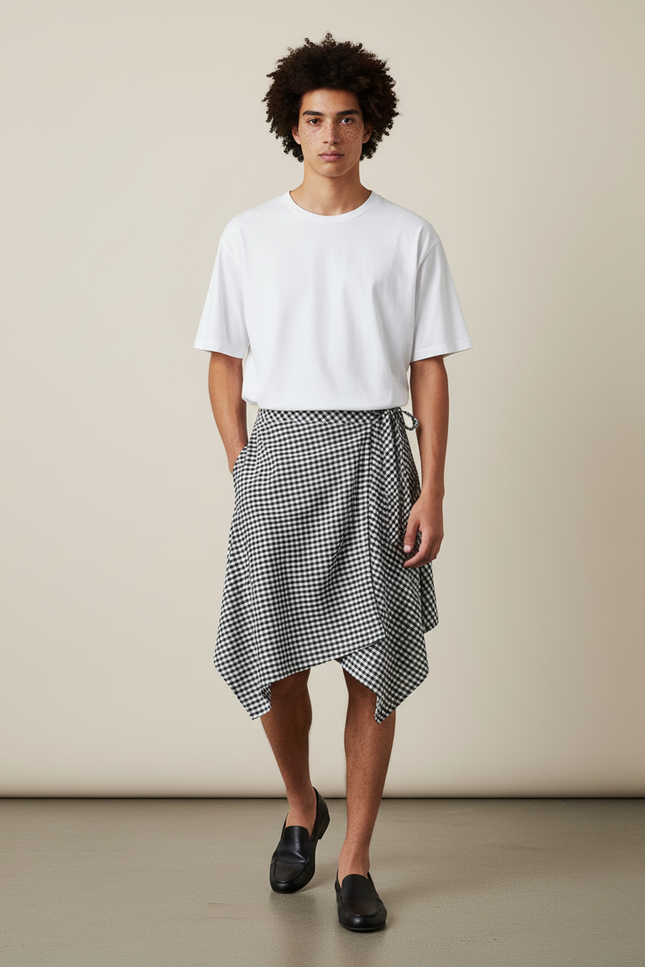 Jupe Homme Motif Écossais Asymétrique Décontractée