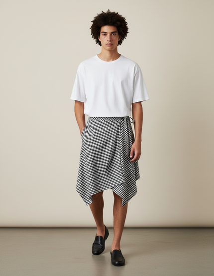 Jupe Homme Motif Écossais Asymétrique Décontractée