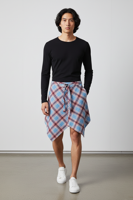 Jupe Homme À Carreaux Asymétrique Décontractée Légère