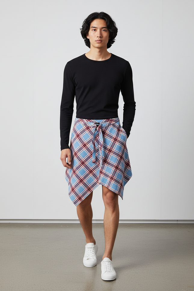 Jupe Homme À Carreaux Asymétrique Décontractée Légère