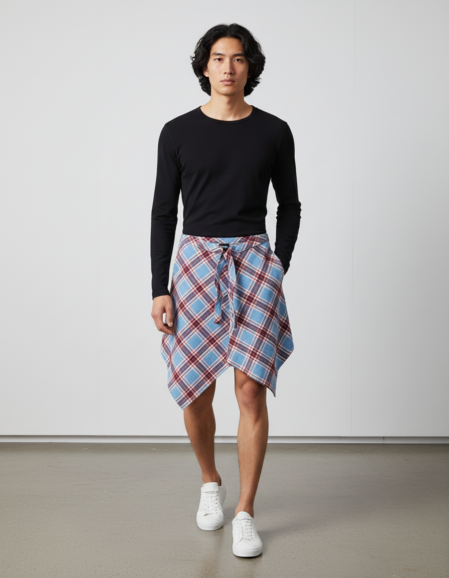 Jupe Homme À Carreaux Asymétrique Décontractée Légère