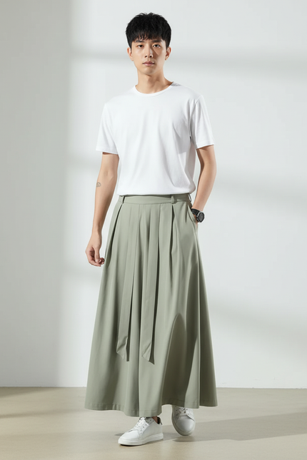 Jupe Homme Vert Kaki Plissée Fluide