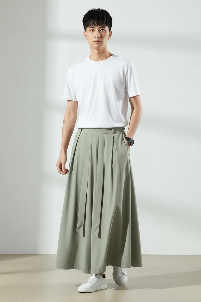 Jupe Homme Vert Kaki Plissée Fluide