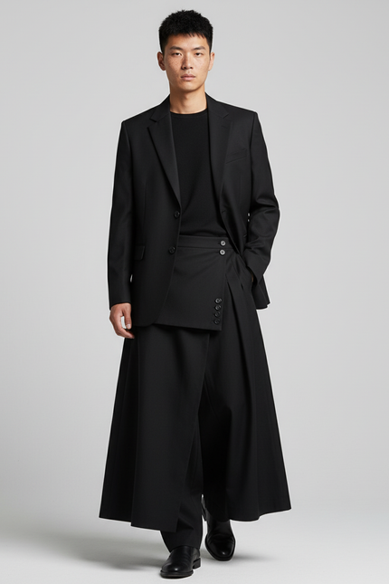 Jupe Homme Noire Overlap Fluide