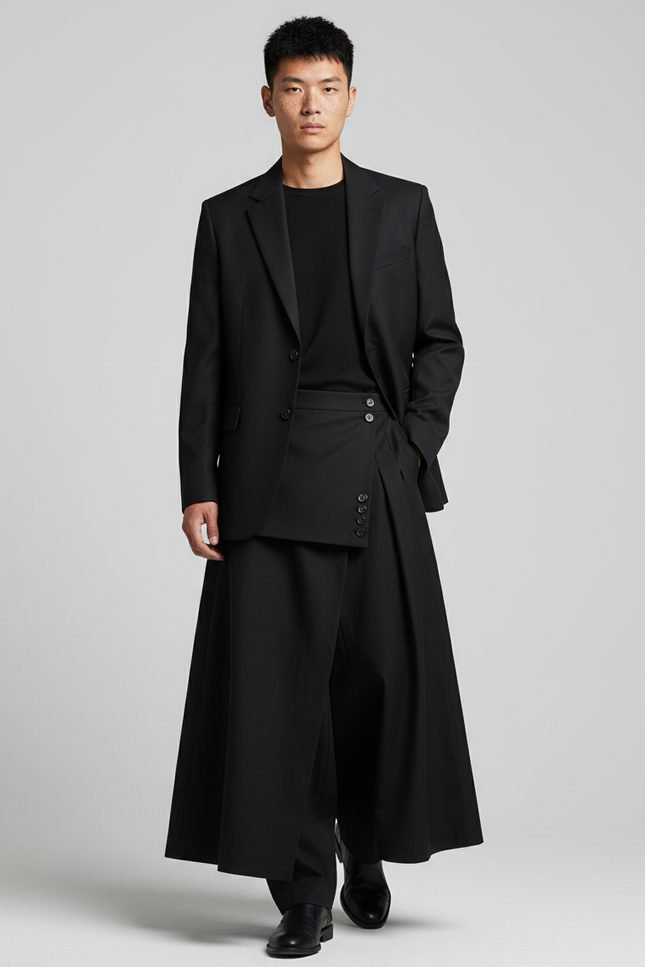 Jupe Homme Noire Overlap Fluide