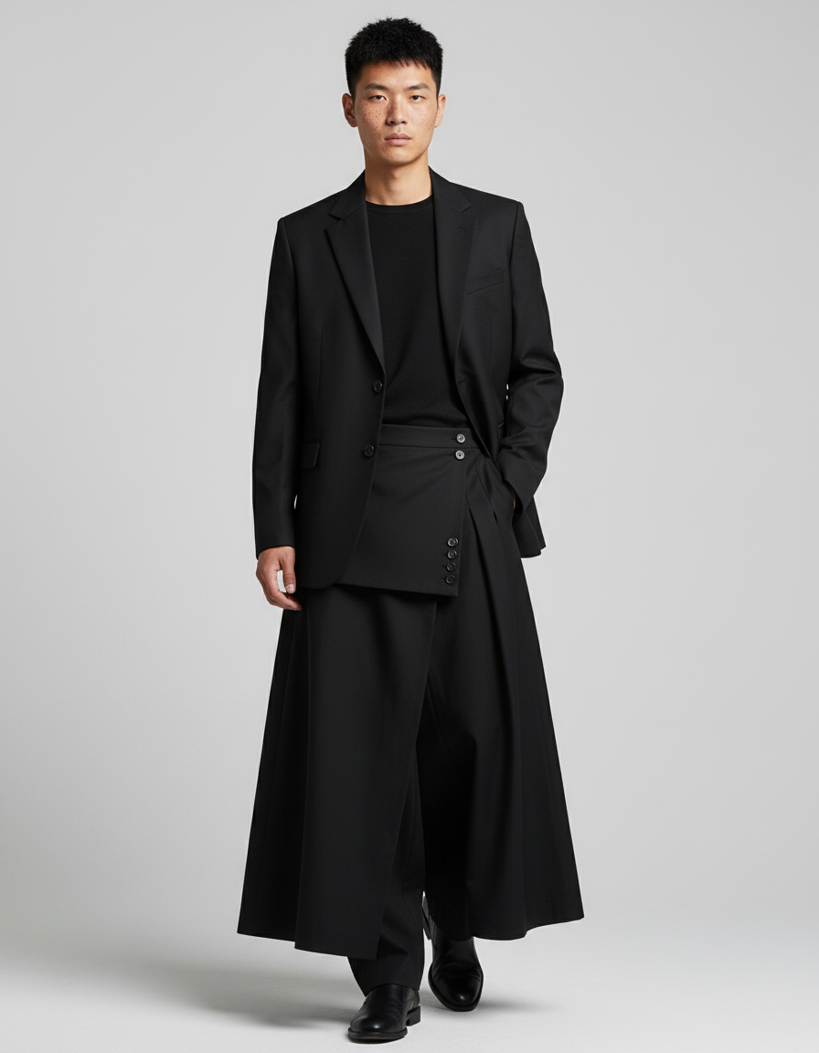 Jupe Homme Noire Overlap Fluide