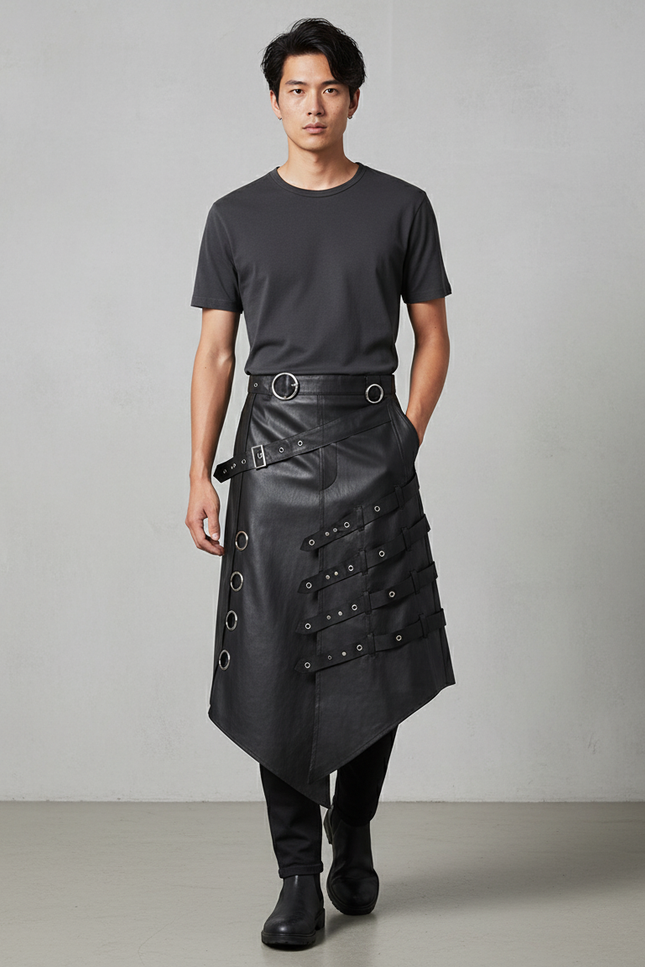 Jupe Homme Asymétrique Œillets Techwear