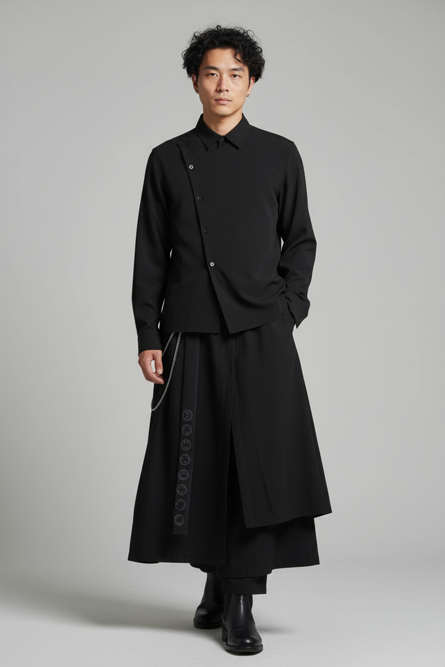 Jupe Homme Noire Asymétrique Fluide