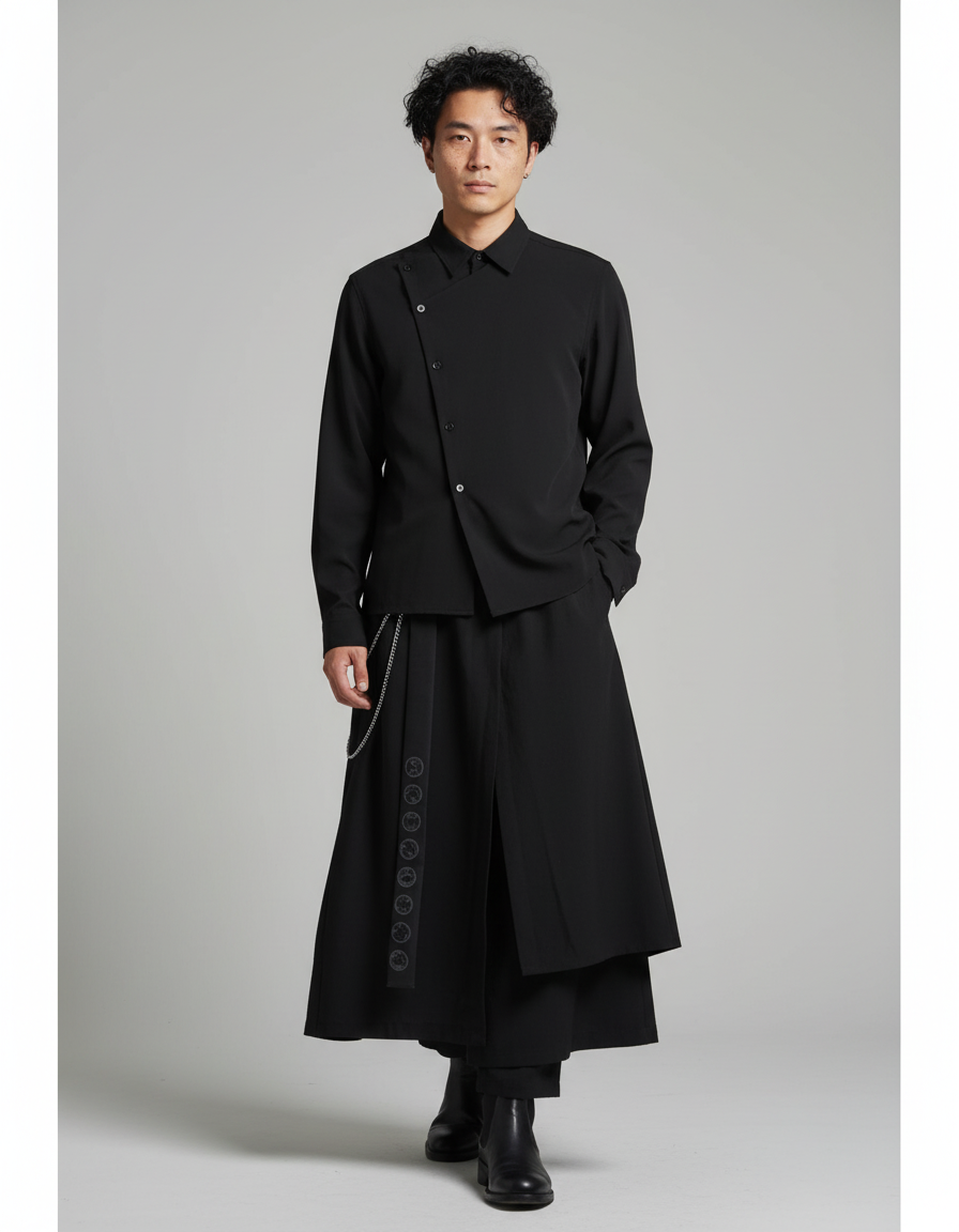 Jupe Homme Noire Asymétrique Fluide