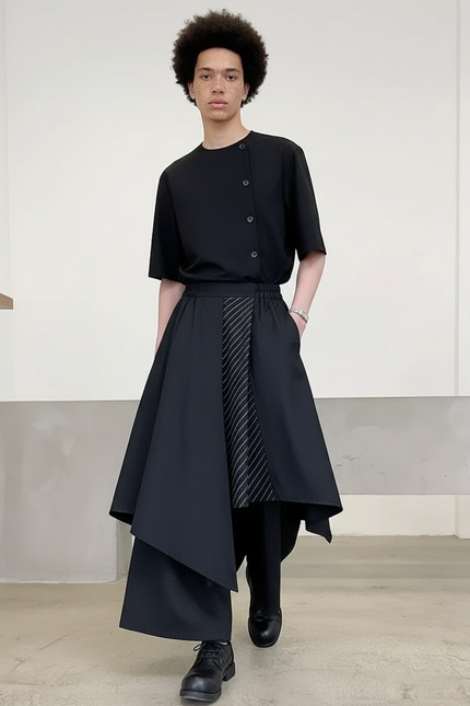 Jupe Homme Noir Asymétrique Fluide
