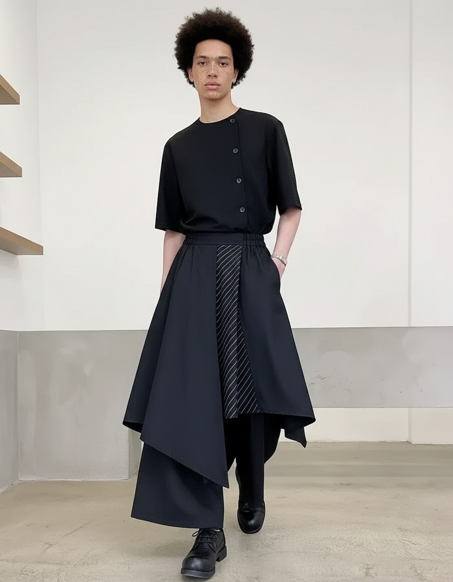 Jupe Homme Noir Asymétrique Fluide