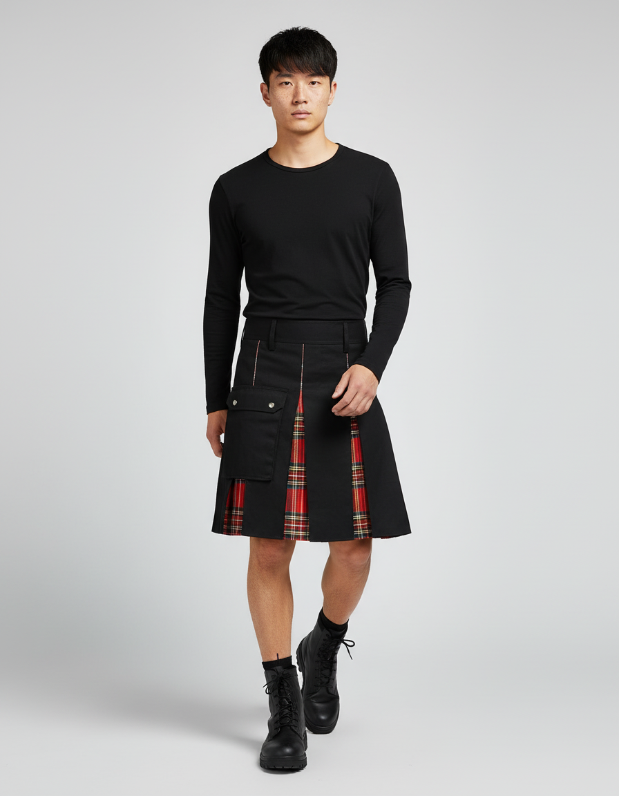 Jupe Homme Noire Plissée Écossaise Moderne