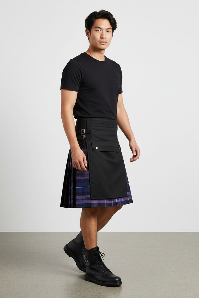 Jupe Homme Écossaise Plissée Bicolore