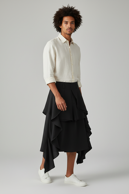 Jupe Homme Noire Fluide À Volants
