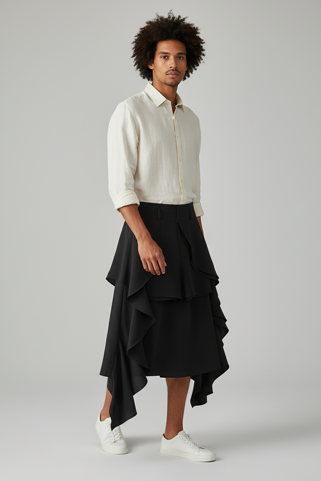 Jupe Homme Noire Fluide À Volants