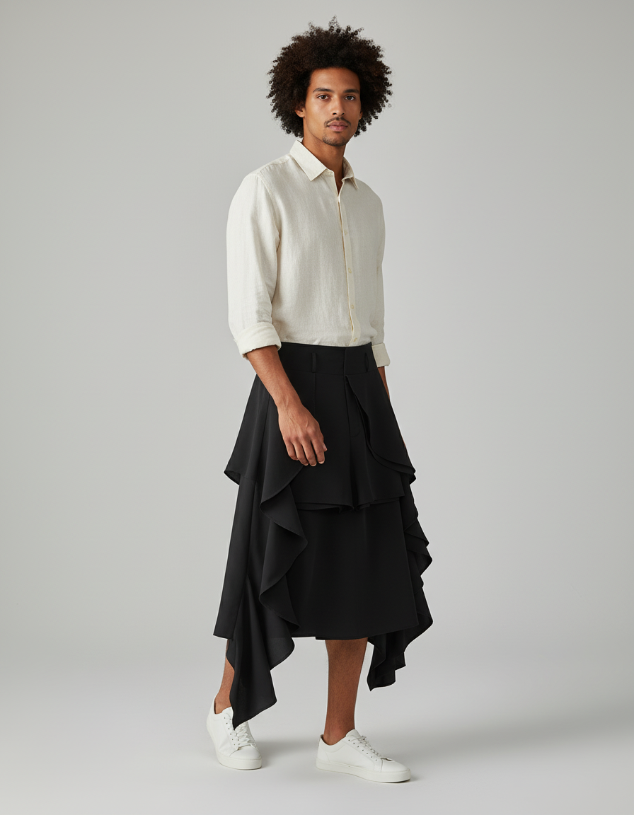 Jupe Homme Noire Fluide À Volants