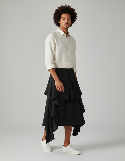 Jupe Homme Noire Fluide À Volants