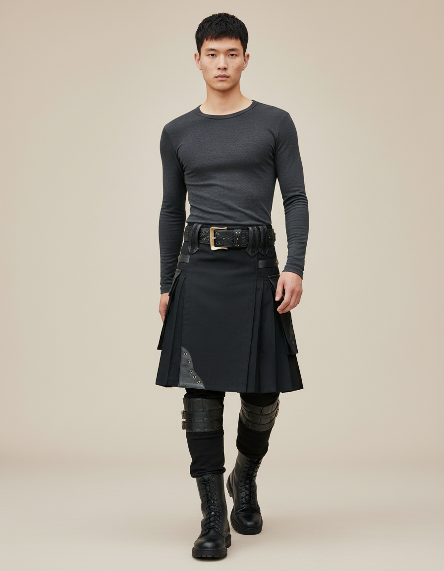 Jupe Homme Noir Plissée Traditionnelle