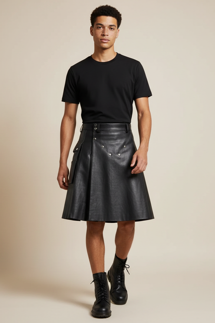 Jupe Homme Noir Cuir Plissée