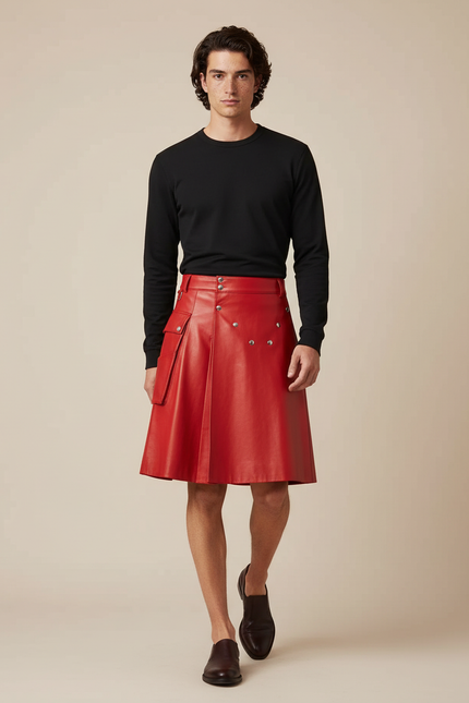 Jupe Homme Rouge Similicuir Plissée