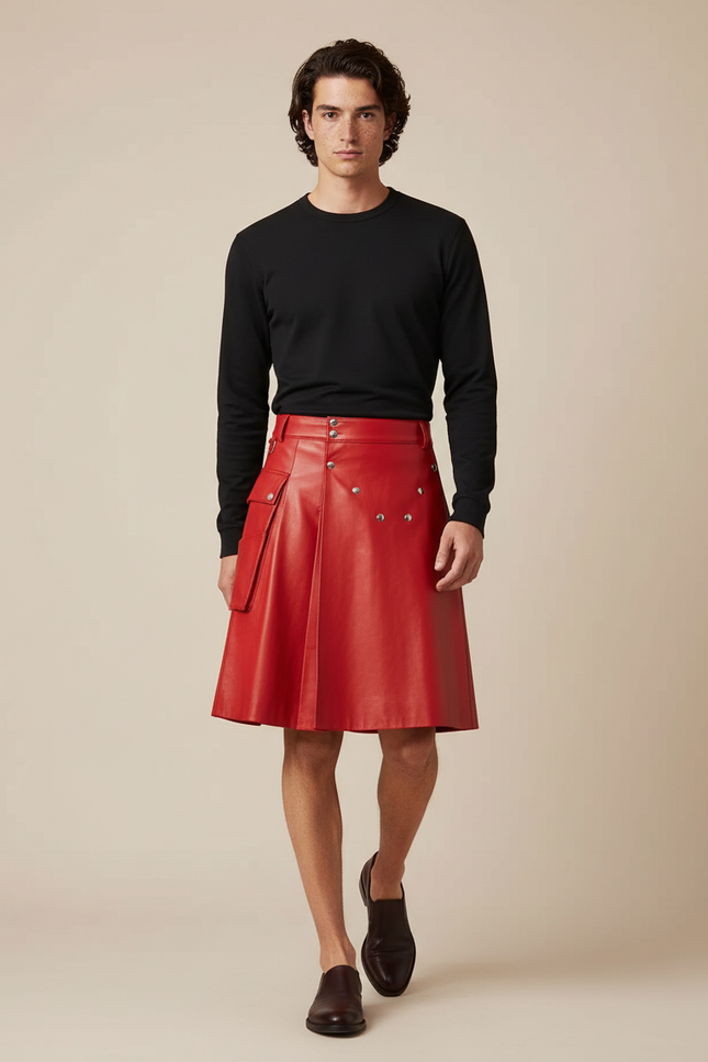 Jupe Homme Rouge Similicuir Plissée
